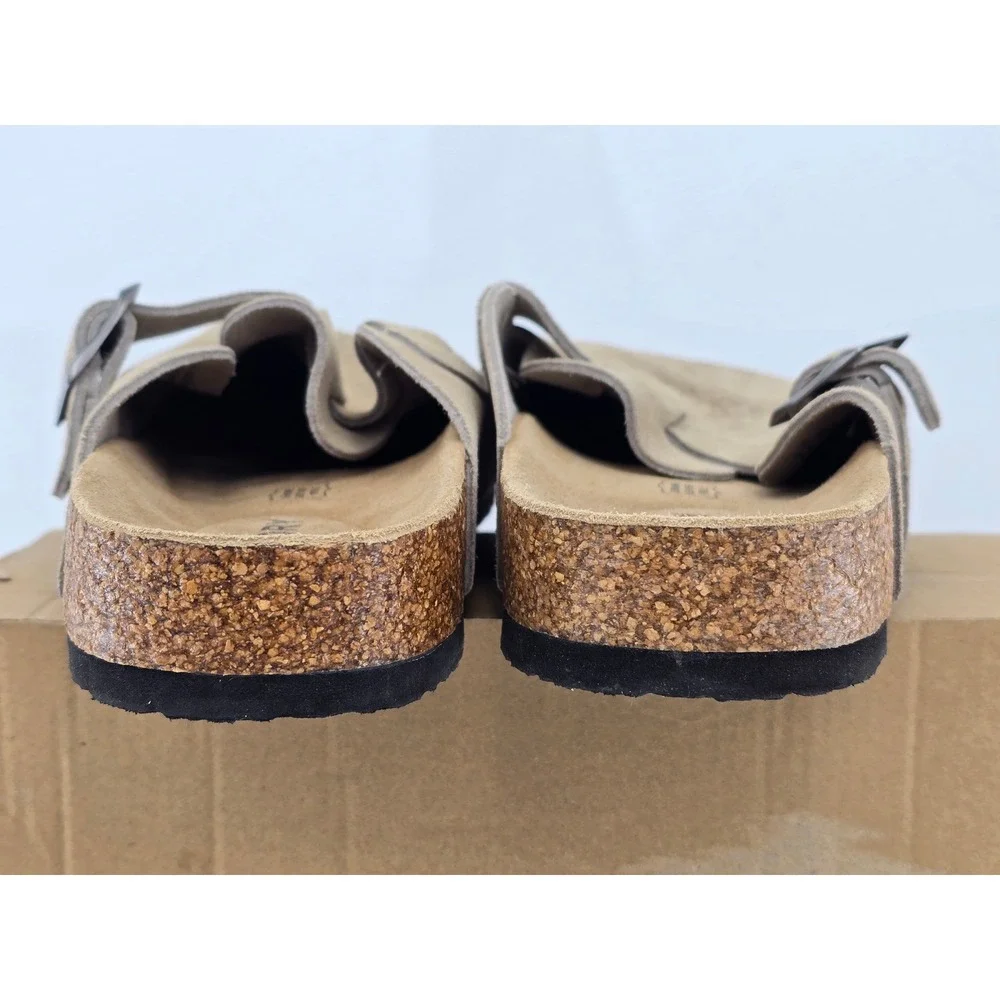 Fitory Suede Clogs Mens Size 11 Taupe Leather Mules Buckle Shoes‎ -Good